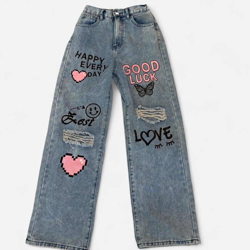 Women's Blue Graphic Jeans